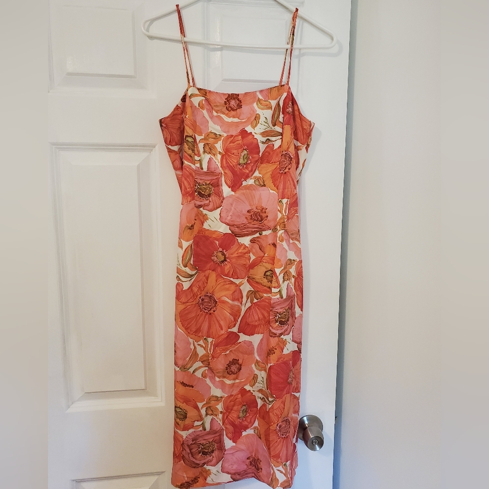 Ann Taylor Silk Floral Summer Spring Dress Size 8 Lined Spagetti Strap Tank